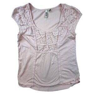 Y2K Mudd romantic baby tee Rose Pink Crochet Lace Boho Top Medium fairycore